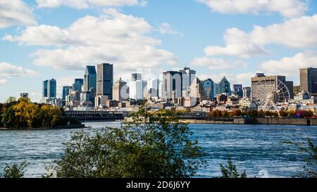 Montreal, Canada - Oct. 10 2020: Panorama view of Montreal downtown from Jean drapeau park Stock Photo