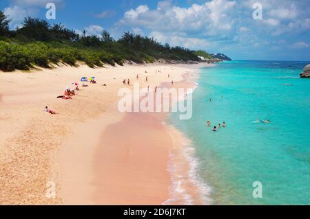 Horseshoe beach, one of the most famous beaches in Bermuda Island Stock Photo