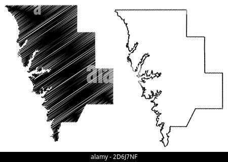 Sabine County, Louisiana (U.S. county, United States of America, USA, U.S., US) map vector illustration, scribble sketch Sabine Parish map Stock Vector