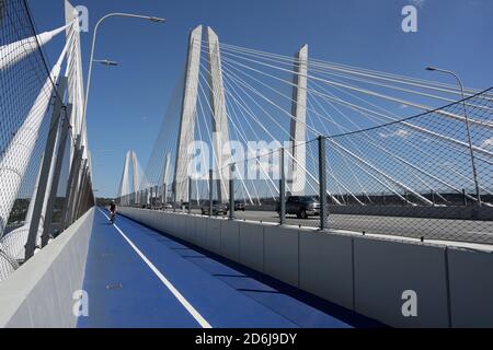 Bike and walking path on Mario Cuomo Bridge near Tarrytown, NY Stock Photo