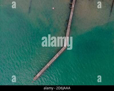 Viking Bay, Kent / UK -  2020.08.01: Drone Aerial shot of Beautiful sand beach in East England packed with people during Coronavirus Pandemic Stock Photo