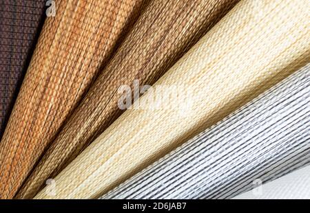 Various natural fabric samples background. Stock Photo