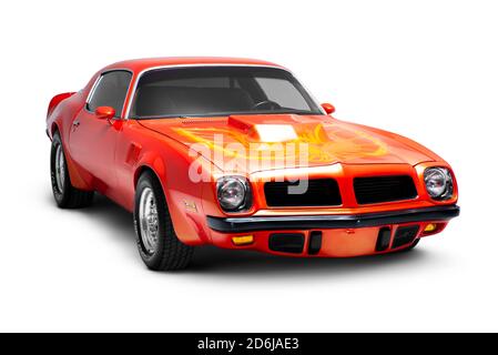 Izmir, Turkey - July 11, 2020: Front view of a 1974 Pontiac Brand Trans am firebird in a studio shot. Stock Photo