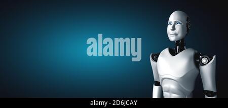 Standing humanoid robot looking forward on clean background 3D illustration Stock Photo