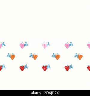 Geometric retro strawberry border. Vector vintage sweet berry in alignment. Color gradient. Colourful stylized berry on cream colored background. Cute, fun background. Perfect for stationery, print and gift wrap. Stock Vector