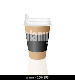 Takeaway Hot coffee cup Hot coffee in brown paper cup with black lid and sleeve Stock Vector