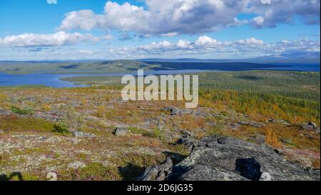 The stunning nature of the Russian north. Tundra, Murmansk region. Magnificent autumn in Monchegorsk Stock Photo