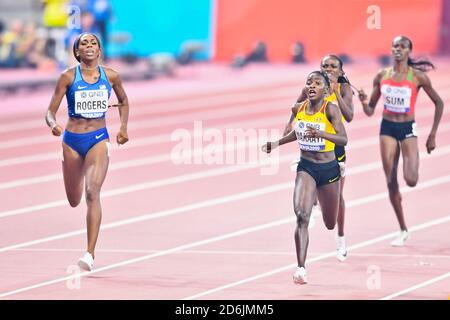 Halimah Nakaayi (Uganda, Gold medal) and Raevyn Rogers (USA, Silver medal). 800 Metres women final. IAAF World Athletics Championships, Doha 2019 Stock Photo