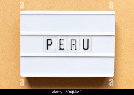 Lightbox with word peru on wood background Stock Photo