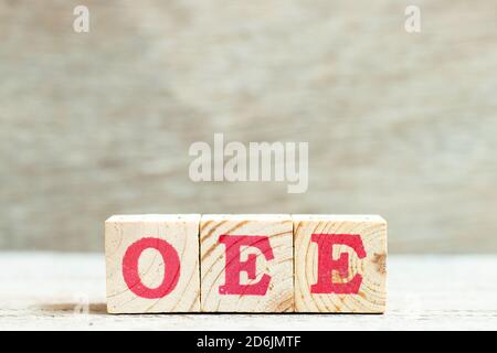 Alphabet letter block in word OEE (abbreviation of overall equipment effectiveness) on wood background Stock Photo