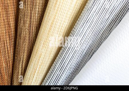 Various natural fabric samples background. Stock Photo