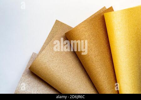 Various fabric samples background - selective focus Stock Photo