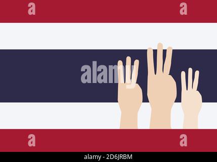 Vector illustration of three finger salute for democratic on Thai flag background. Stock Vector