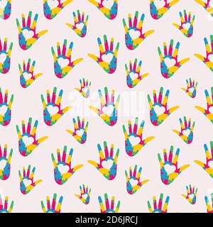 hand shaped puzzle seamless pattern vector illustrator background for autism day Stock Vector
