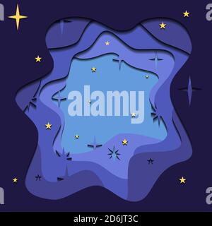 3d layer illustration of a night with stars cut out of paper. Weather landscape. Vector template for cards, banners and your design. Stock Vector
