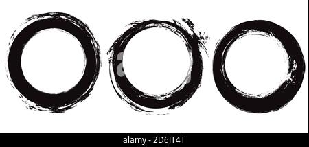Set of black circle grunge strokes. Round ink brushstrokes. Objects separate from the background. Vector scratch elements for decor of invitations, ca Stock Vector
