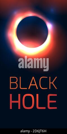 Vertical banner with black hole and place for text. The explosion of the old star. Defocused round hole with flashes. Vector template for web banner, Stock Vector