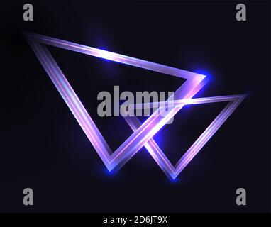 Abstract background with neon triangles and sparkles on a dark background. Vector backdrop for posters, banners and your design. Stock Vector