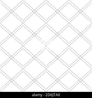 Seamless black and white pattern with contour stitches of rhombuses. The texture of the fabric and plaid. Vector background for wallpapers, backdrop a Stock Vector