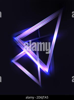 Abstract 3d background with neon triangles and sparkles on a dark background. Vector backdrop for posters, banners and your design. Stock Vector