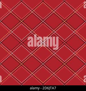 Seamless pattern with contour stitches of rhombuses on red background. The texture of the fabric and plaid. Vector background for wallpapers, backdrop Stock Vector