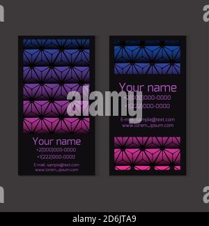 Set of black business cards with triangular poligonal background. Objects separate from the background. Vector template for presentations, corporate p Stock Vector