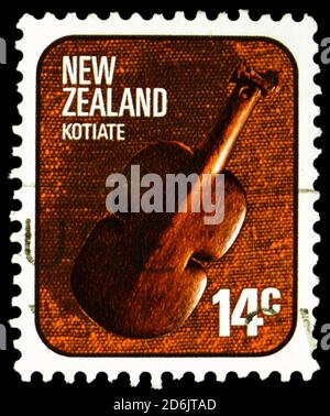 MOSCOW, RUSSIA - SEPTEMBER 15, 2020: Postage stamp printed in New Zealand shows Kotiate, Maori Crafts serie, circa 1976 Stock Photo