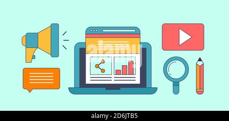 Digital content marketing, modern business and technology concept banner. Vector illustration. Stock Vector