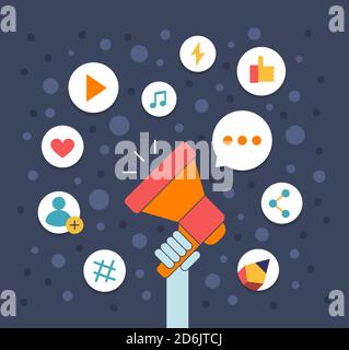 Digital content marketing, modern business and technology concept banner. Vector illustration. Stock Vector