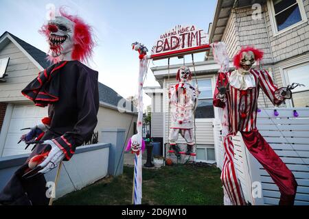 New York, USA. 15th Oct, 2020. A view of Halloween decorations in Whitestone, Queens, New York. Credit: John Nacion/SOPA Images/ZUMA Wire/Alamy Live News Stock Photo