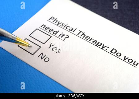 One person is answering question about physical therapy. Stock Photo