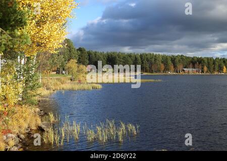 Shore of lake Talvatissjon in Jokkmokk, Sweden. Stock Photo