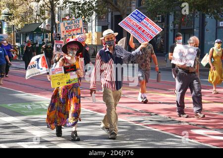 October 17, 2020. San Francisco Women's March after the death of Supreme Court Justice Ruth Bader Ginsberg and before the USA Presidential Election. Stock Photo