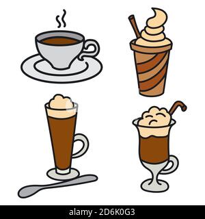 illustration of the different kind of coffee drinks and beverages Stock Vector