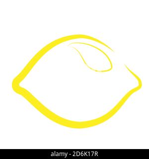 Yellow graceful lemon in one line. Icon isolated on white background Stock Vector