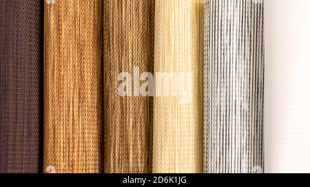 Various natural fabric samples background. Stock Photo