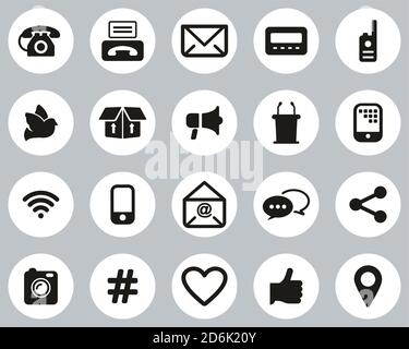 Different Ways Of Communication Icons Black & White Flat Design Circle Set Big Stock Vector