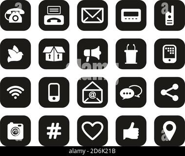 Different Ways Of Communication Icons White On Black Flat Design Set Big Stock Vector