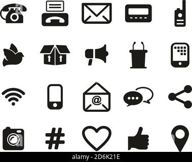 Different Ways Of Communication Icons Black & White Set Big Stock Vector