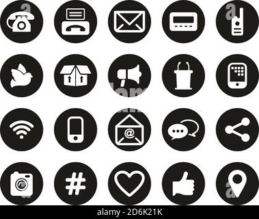 Different Ways Of Communication Icons White On Black Flat Design Circle Set Big Stock Vector