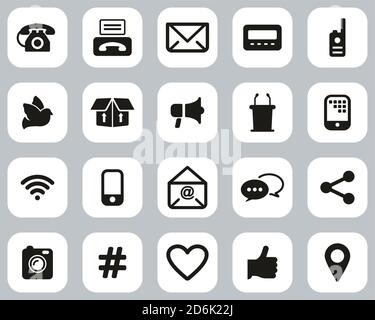 Different Ways Of Communication Icons Black & White Flat Design Set Big Stock Vector