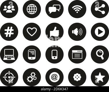 Digital Advertising Icons White On Black Flat Design Circle Set Big Stock Vector
