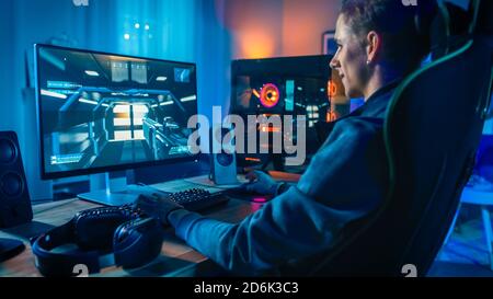 Gamer Playing a First Person Shooter on High End Pc. Stock Image - Image of  game, gamer: 46182083