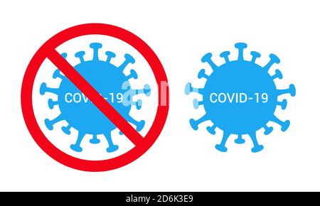 Flat design illustration of covid-19 virus and red prohibition signs. Suitable for banner stop coronavirus - vector Stock Vector
