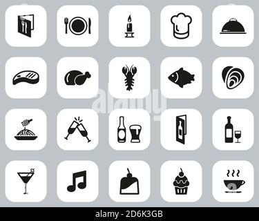 Dinner Or Romantic Dinner Icons Black & White Flat Design Set Big Stock Vector