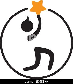 Gold Star Medal Winner Champion Logo Icon with stick man icon. vector logo design icon Stock Vector