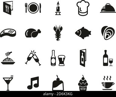 Dinner Or Romantic Dinner Icons Black & White Flat Design Circle Set ...