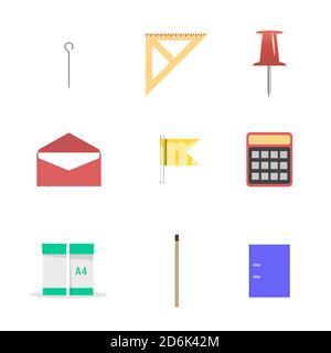 Set of icons isolated on white background. Office and school, vector illustration. Stock Vector
