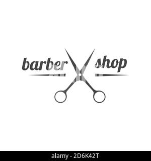 Grey emblem, logo, label for a barber shop, isolated on a white background. Vintage flat style, vector illustration. Stock Vector