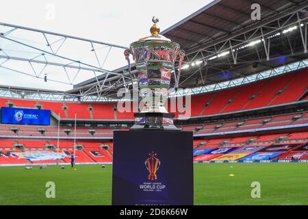 The Rugby League World Cup on display at Wembley ahead of the Challenge Cup final Stock Photo